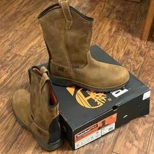 Timberland PRO Men's Tan Pull-On Steel Toe Waterproof Boots